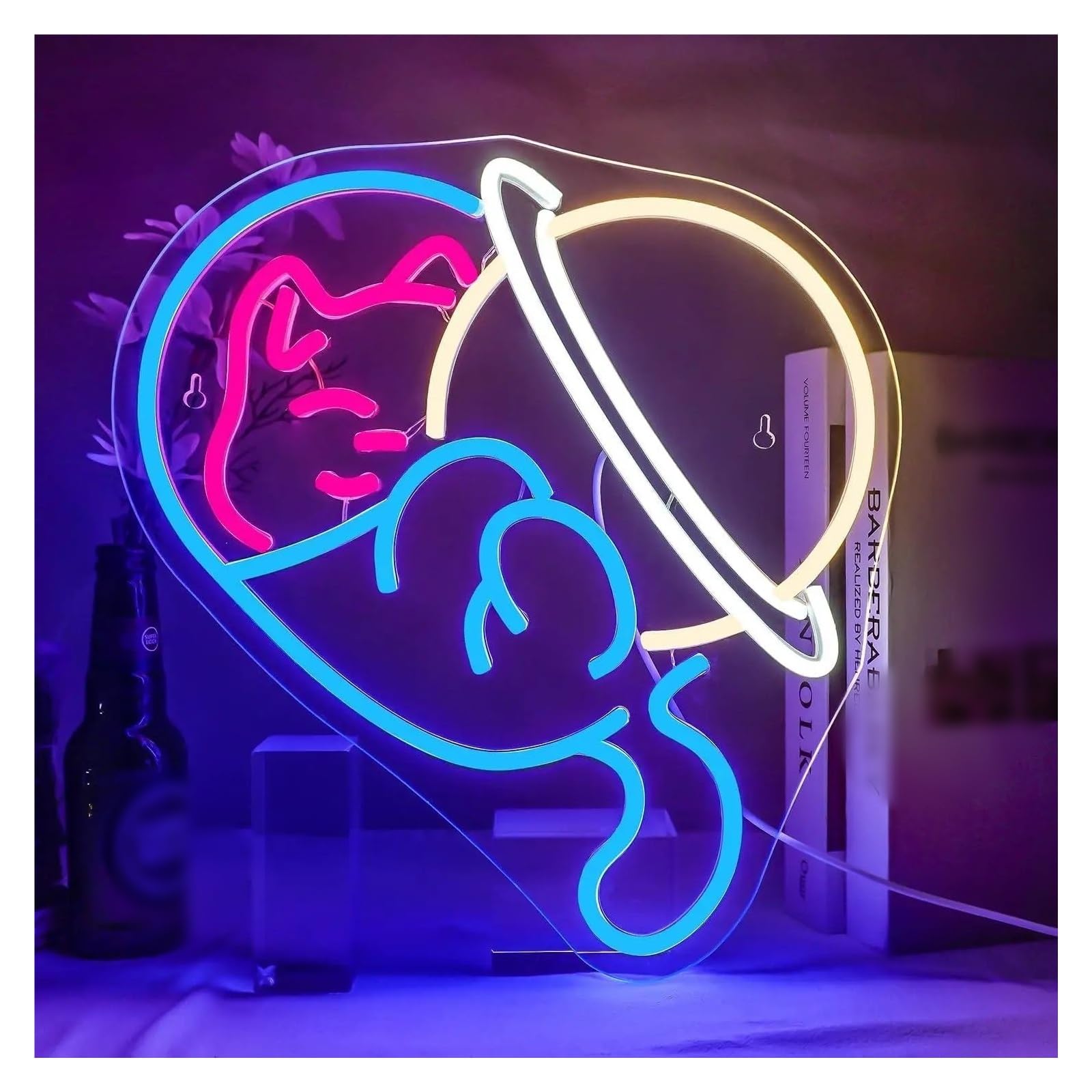 XENITE Hanging Art Neon Signs Astronaut Cat Neon Sign USB Dimmable Lights for Bedroom Bar Party Children's Room Decoration 33x36.5cm