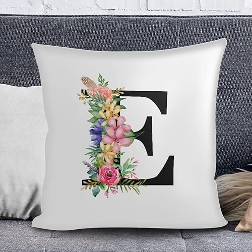 Miniatura 2 de Fundas de almohada decorativas del alfabeto, fundas de almohada con estampado floral de letra E, fundas de almohada cuadradas suaves, fundas de