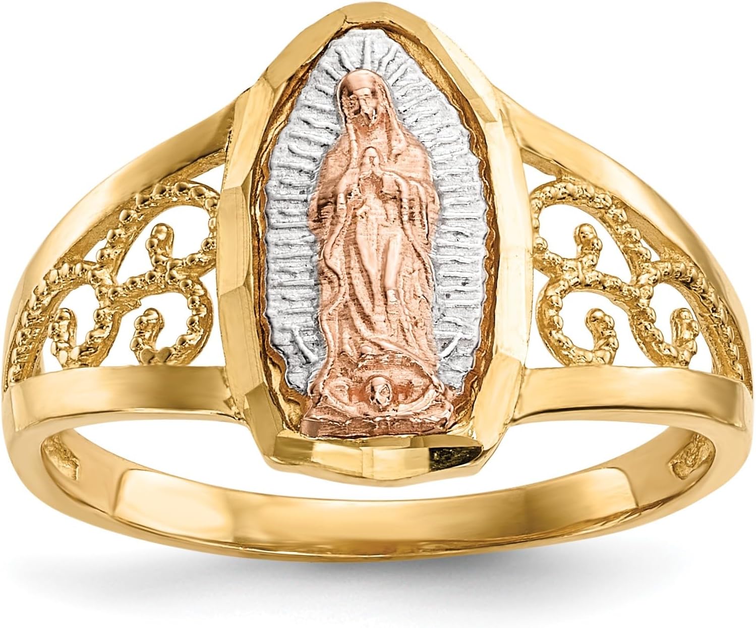 Diamond2Deal 14k White and Yellow Gold Two-Tone Lady of Guadalupe Fancy Ring