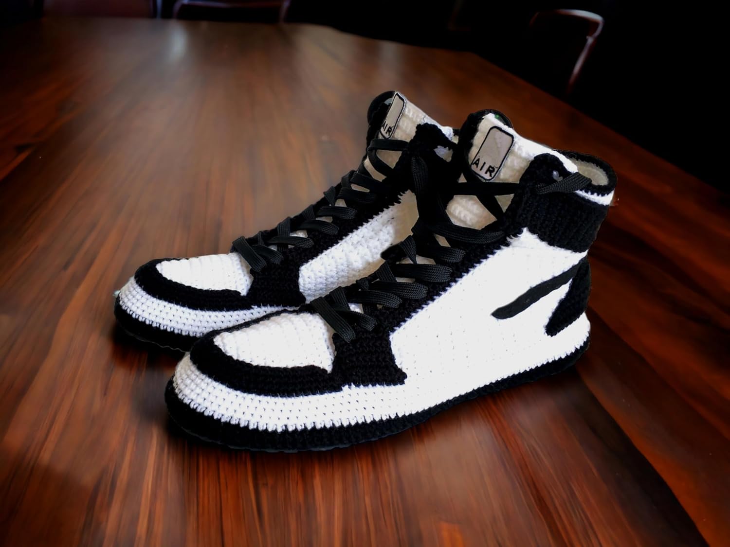 Handmade Jordan Zebra Crochet Basketball Slippers, Retro Knitted Plush High-Top Shoes, Cozy Unisex Indoor Booties, Soft Warm House Boots, Men - Women