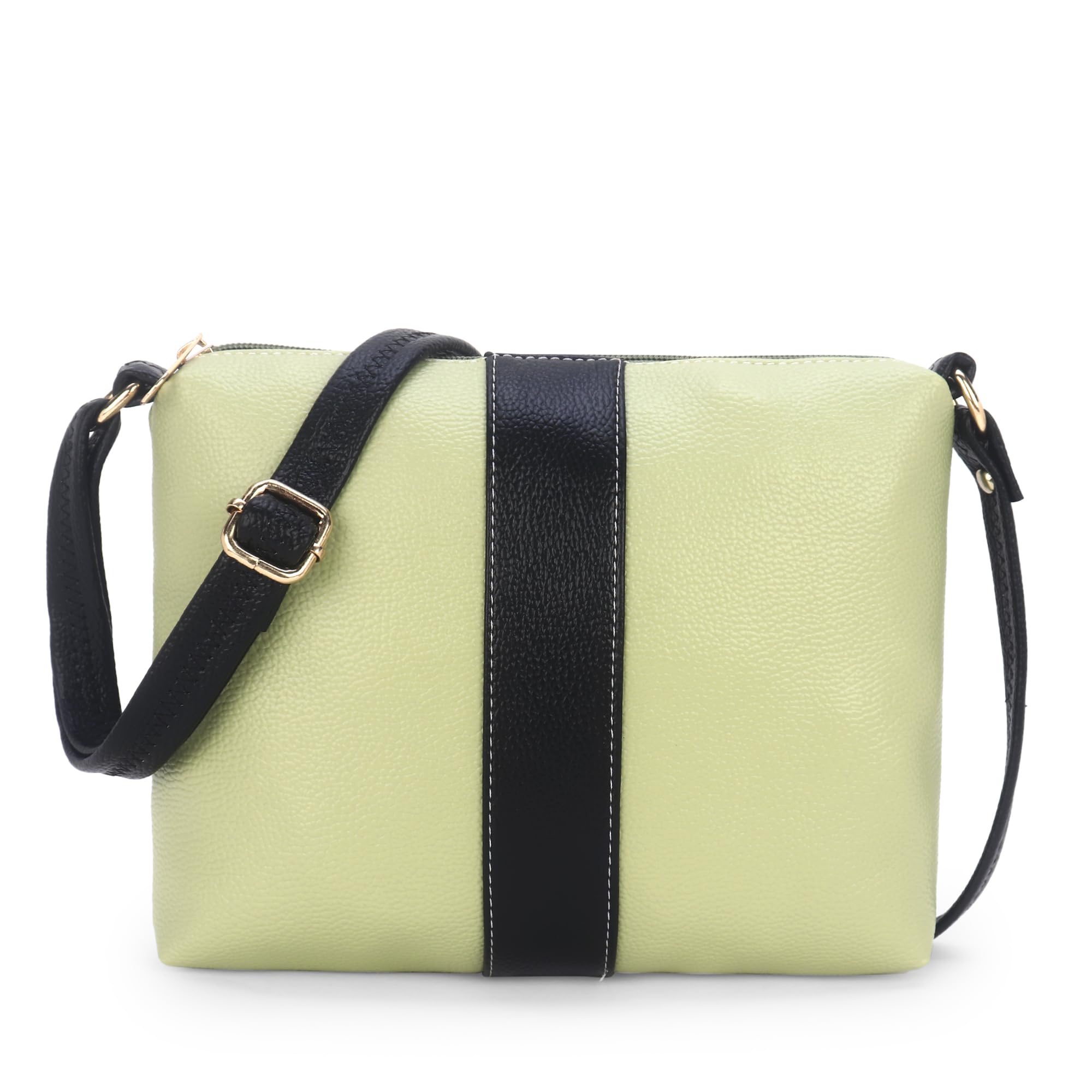 Women's Crossbody Slingbag, Black and Beige, Faux Leather, Adjustable Strap, Classic Design, Casual Everyday Shoulder Purse-image-1