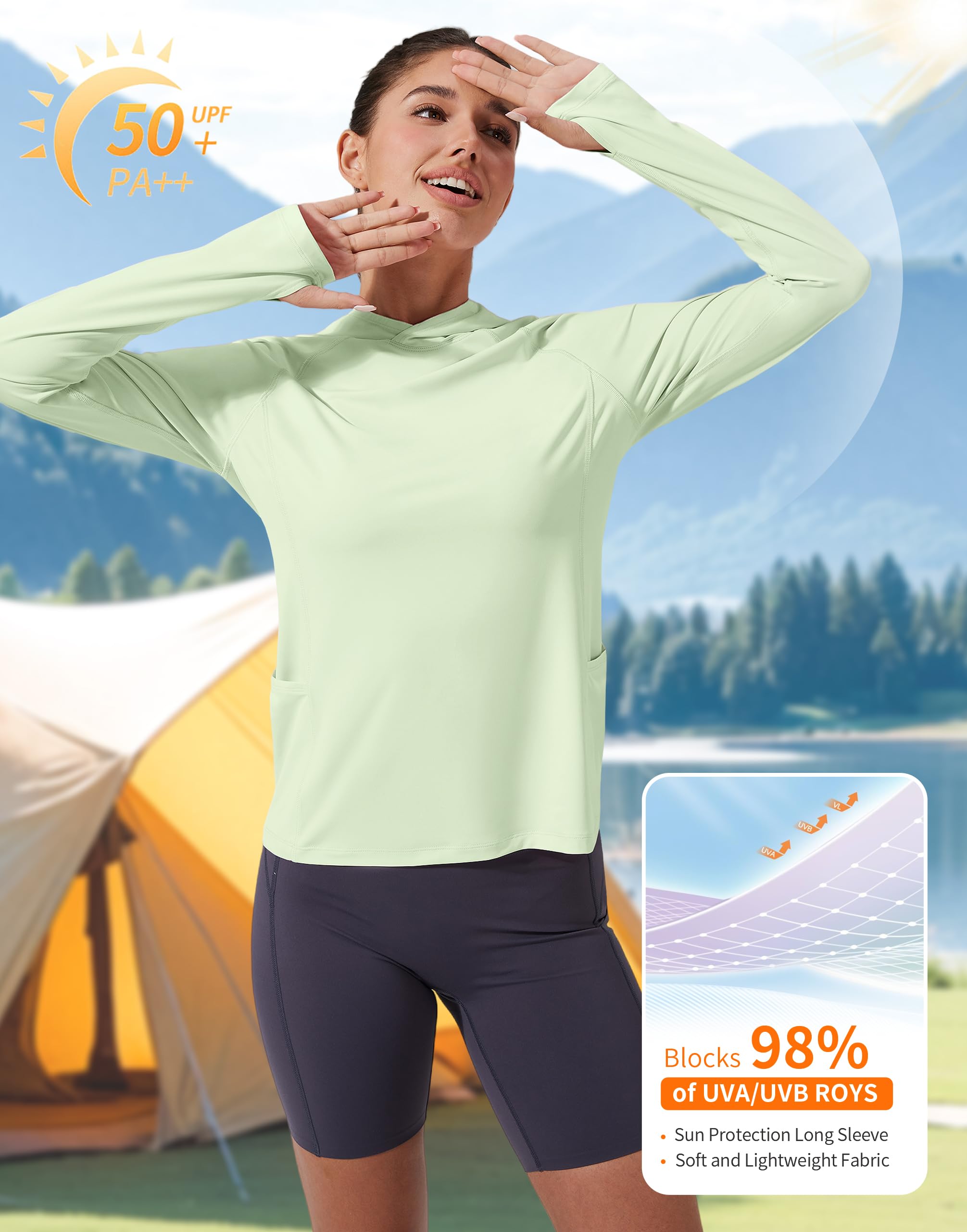 Pioneer Camp Sweat à capuche à manches longues avec protection solaire UPF 50+ pour femme - Manches longues - Pour la pêche, la randonnée, l'extérieur, les UV