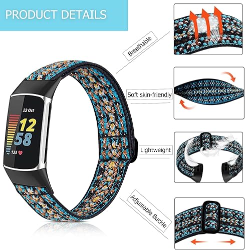 Miniatura 4 de Bandas elásticas compatibles con Fitbit Charge 5 bandas para mujeres y hombres, correas elásticas ajustables, accesorios de repuesto para Fitbit