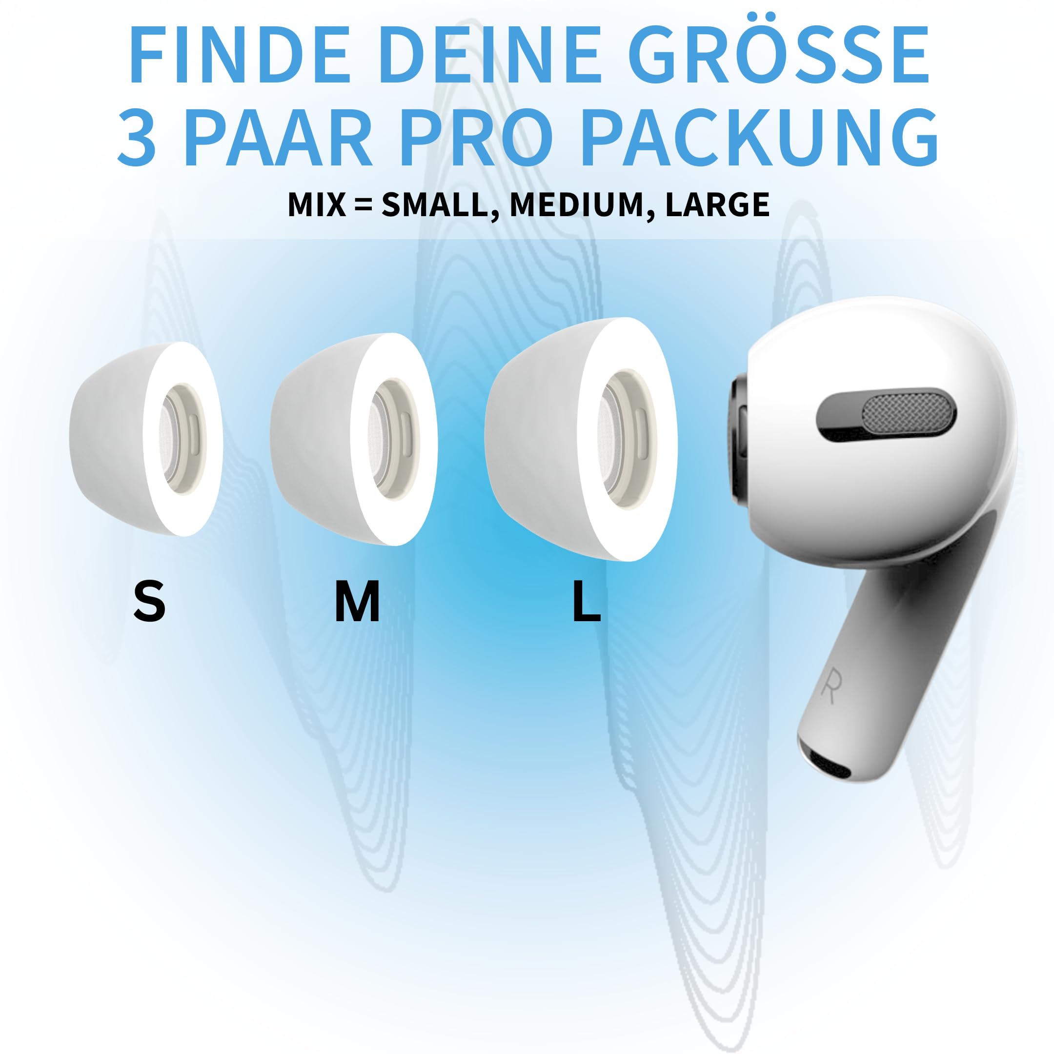 Comply Premium piankowe zatyczki do uszu, kompatybilne z Apple AirPods Pro Gen 1 i 2, rozmiar M, wersja 2025 z narzędziem do demontażu i czyszczenia, białe, 3 pary, wyprodukowano w USA
