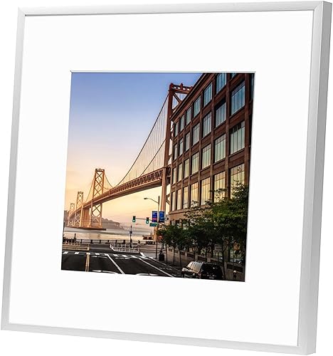 Vista 230 de Frametory - Marco de aluminio de 11 x 14 para fotos de 8 x 10 (en pulgadas), con paspartú marfil, de pared, con gancho de sierra, pestañas Bronce