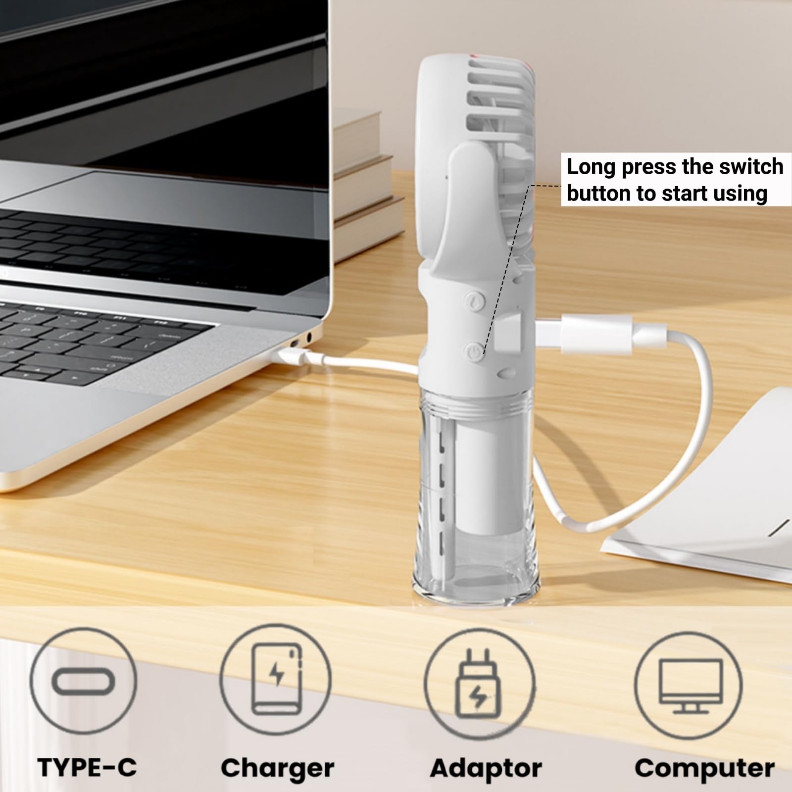 Ventilateur Brumisateur Portable Starvortex - Mini Ventilo USB Rechargeable 4 Vitesses + Sangle Cou - Blanc