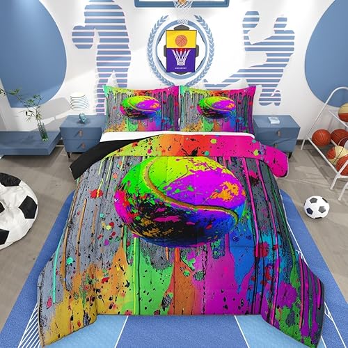 jejeloiu Tennis Ball Comforter Set Full Size Baseball Beddin