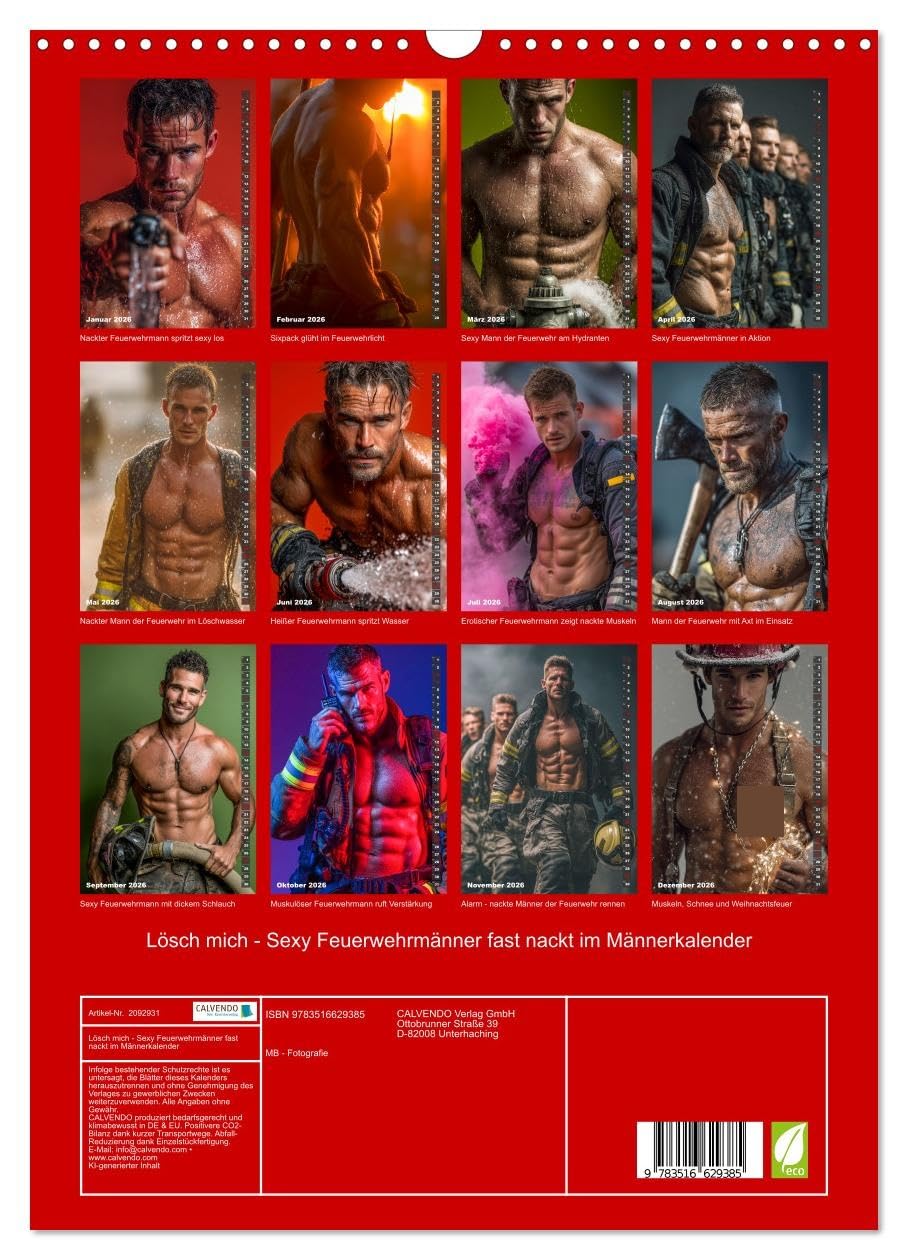 Lösch mich - Sexy Feuerwehrmänner fast nackt im Männerkalender (Wandkalender 2026 DIN A3 hoch), CALVENDO Monatskalender: Erotischer Männerkalender: ... mit Sixpack im Einsatz. (CALVENDO Erotik)