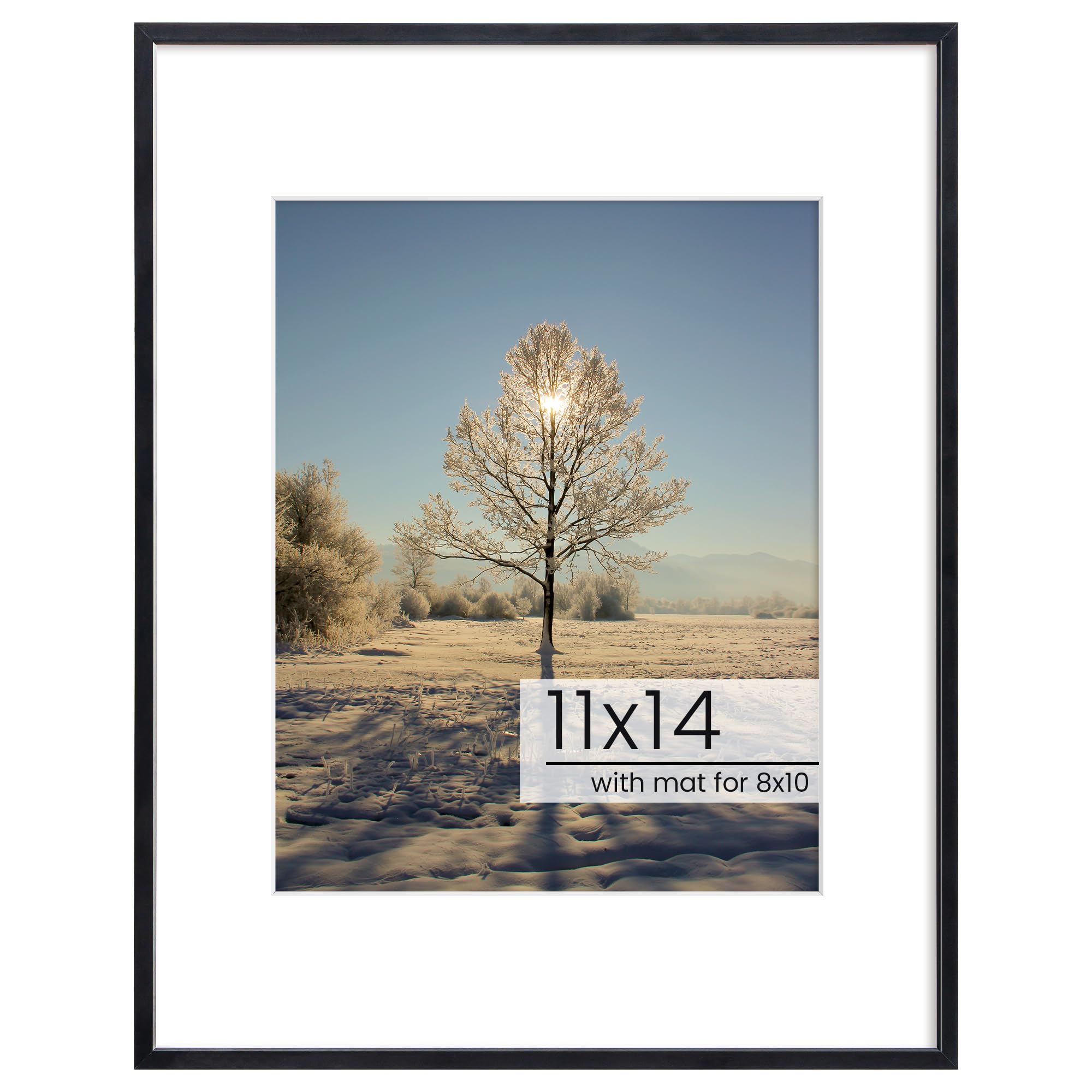FLYJOE 11x14 Picture Frame, Inclined Plane Aluminum Photo 11x14 Frame Matted to 8x10, with High Definition Plexiglass, for Wall or Tabletop Display, Wall Hook Included, Black