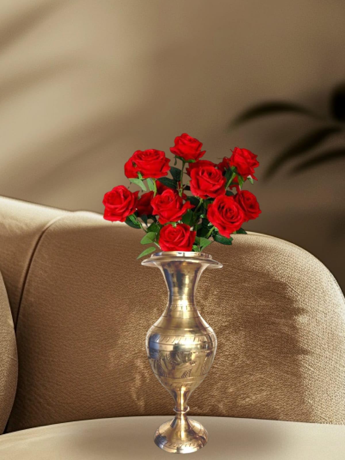 Denique Brass Handicraft Flower Vase/Flower Pot for Office and Home Decor with Indian Alluring Design and Nakarshi 4