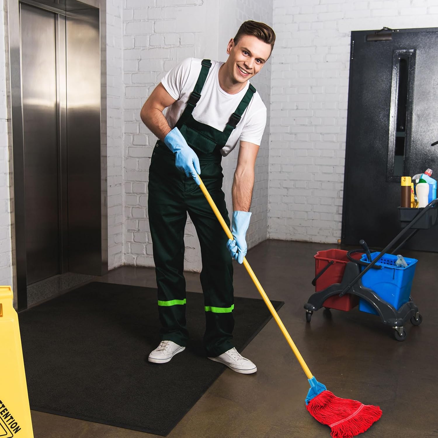 Roshtia 16 Pack Mop Head Replacement Large Heavy Duty Mop Head Commercial Replacement Looped End Cotton String Industrial Washable Mophead Refills for Commercial Industrial Home Cleaning(Red)