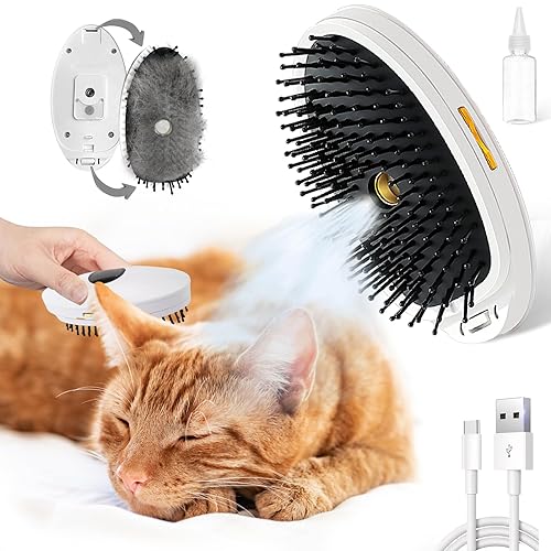 Cadeya Cepillo de vapor para gatos, cepillo de vapor 3 en 1, peine en aerosol autolimpiante para gatos masaje, cepillo recargable para aseo de gatos