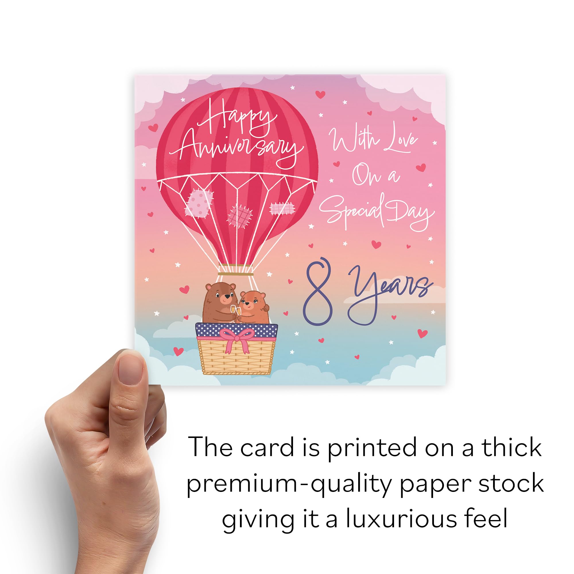 Hunts England, Hot Air Balloon 8th Anniversary Card For Him/Her, Cute Bears Collection - Image 3