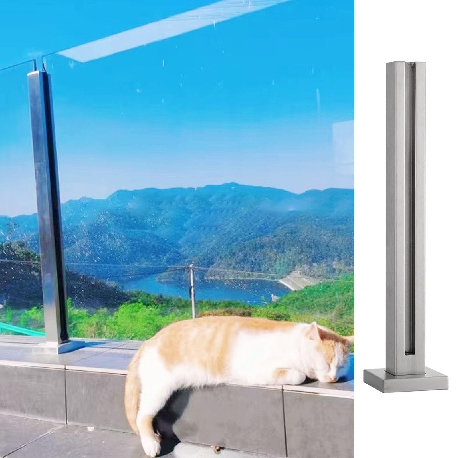 Poteau de garde-corps en verre inox 304 brossé sans perçage de 101,6 cm de hauteur