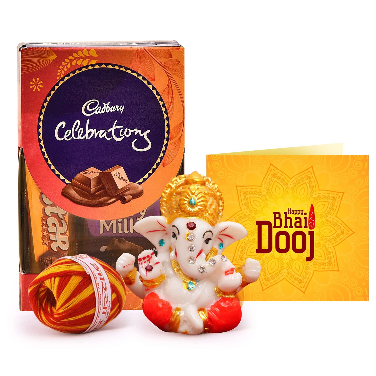 TIED RIBBONS Bhai Dooj Gift Set for Brother with Chocolate - Cadbury Celebrations Chocolates Mini Ganesha Idol Statue with Kalawa Moli Roli Chawal and Greeting Card Combo, 200 Grams (B09JNTWTSC) Amazon Price History, Amazon Price Tracker