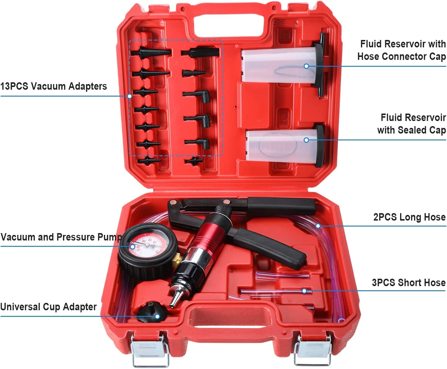 Hand Held Brake Bleeder Kit Hand Held Vacuum Pump Brake Bleeder Kit - Brake Fluid Tester & Bleeding Tool Set Brake Fluid Bleeder Tester Set With Case - Foto 7