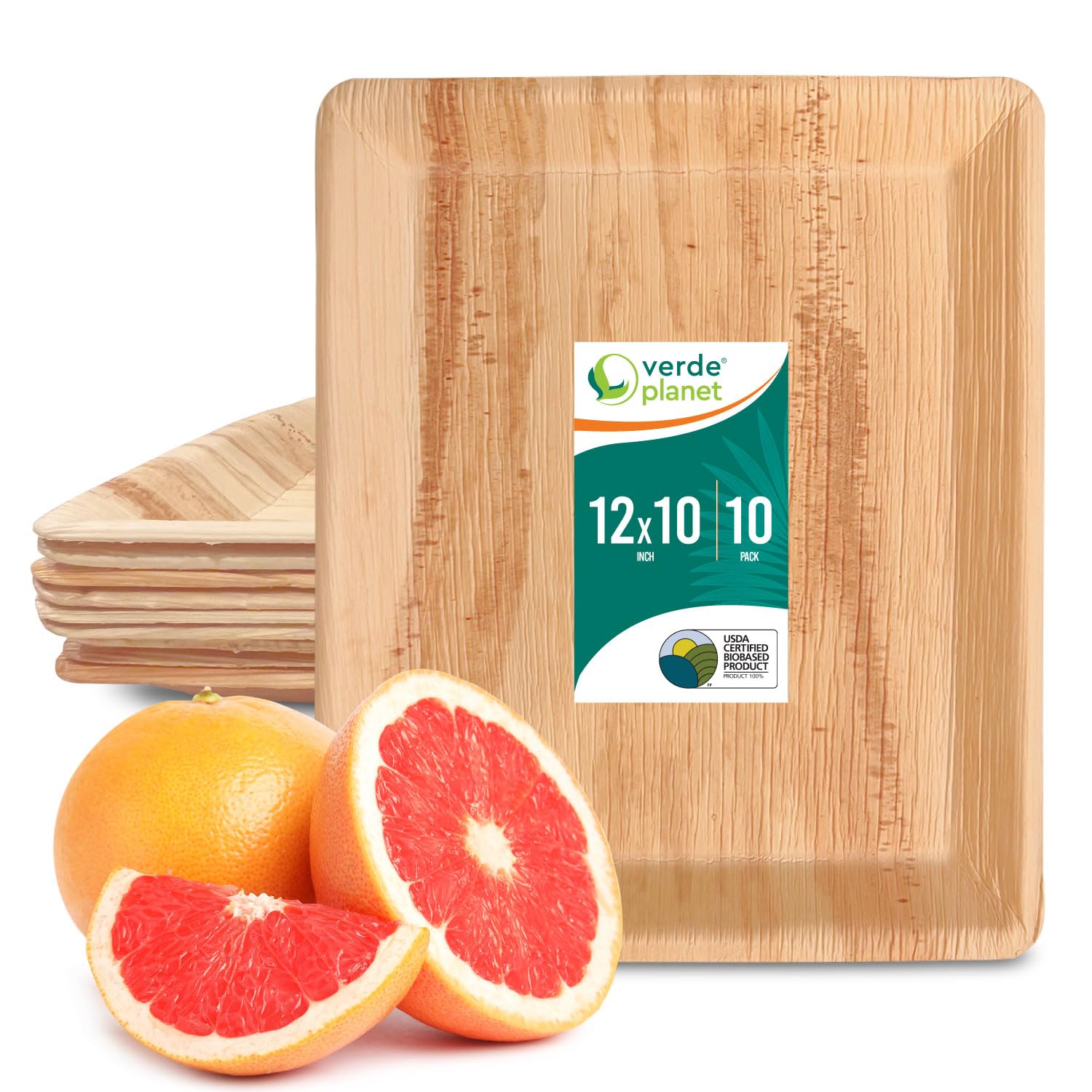 Verde PlanetPalm Leaf Plates - Ecological, Premium, & Disposable - Solid, Stylish Dinnerware for Spring, Weddings, Thanksgiving, and Other Events - Pack of 10, 12"x10", Rectangle