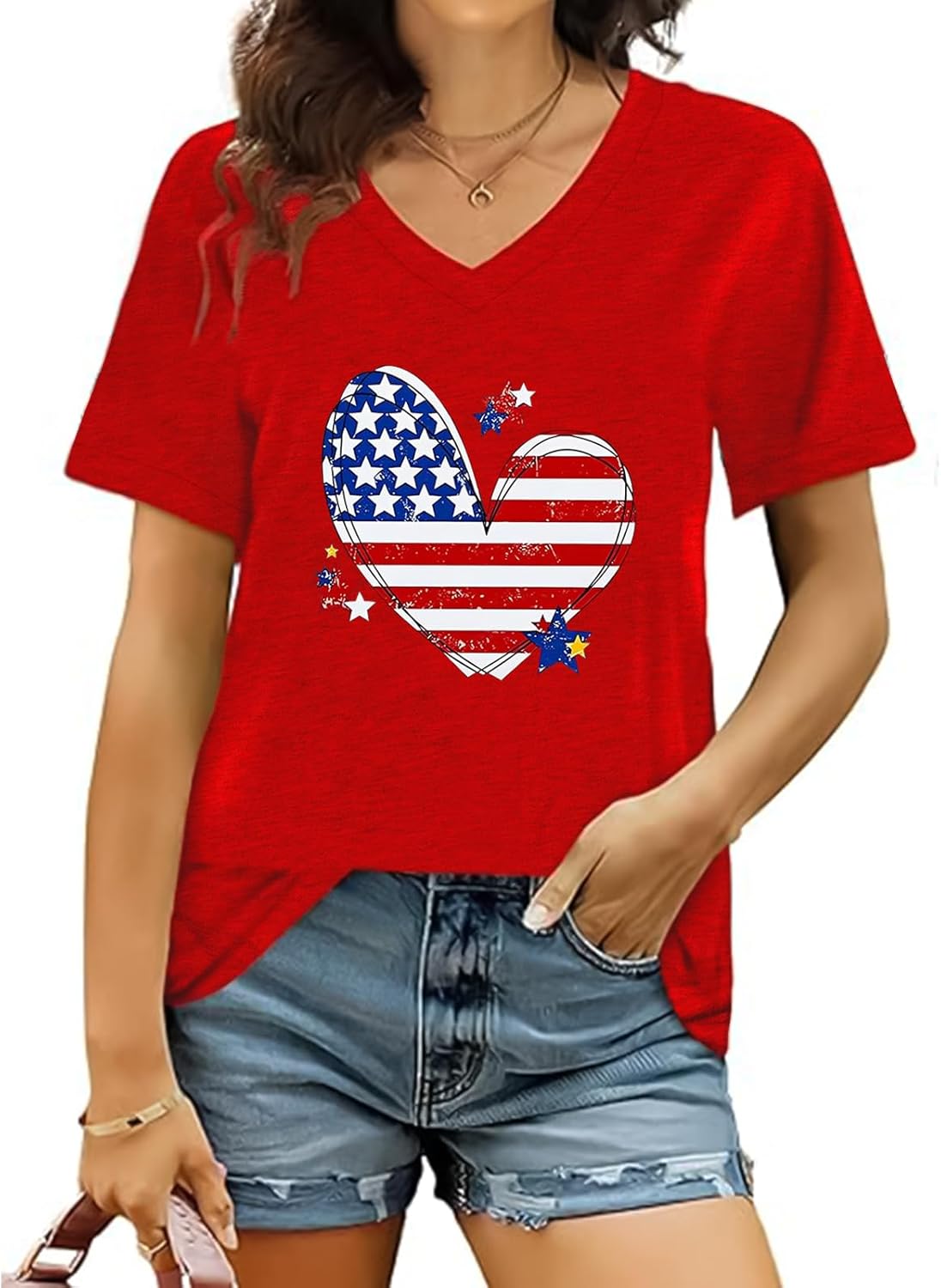 USA Shirts for Women 4th of July V Neck T Shirt Patriot Graphic Tee Casual Short Sleeve Tops - Image 2