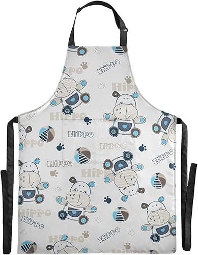 Miniatura 2 de Delantales de hipopótamo de dibujos animados para mujeres y hombres con bolsillos, delantal de cocina impermeable, ajustable, para cocina,
