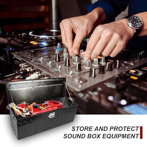 Miniatura 9 de confote Caja de herramientas chapada en rayas de aluminio resistente de 44 pulgadas, caja de herramientas para camioneta, caravana, remolque,