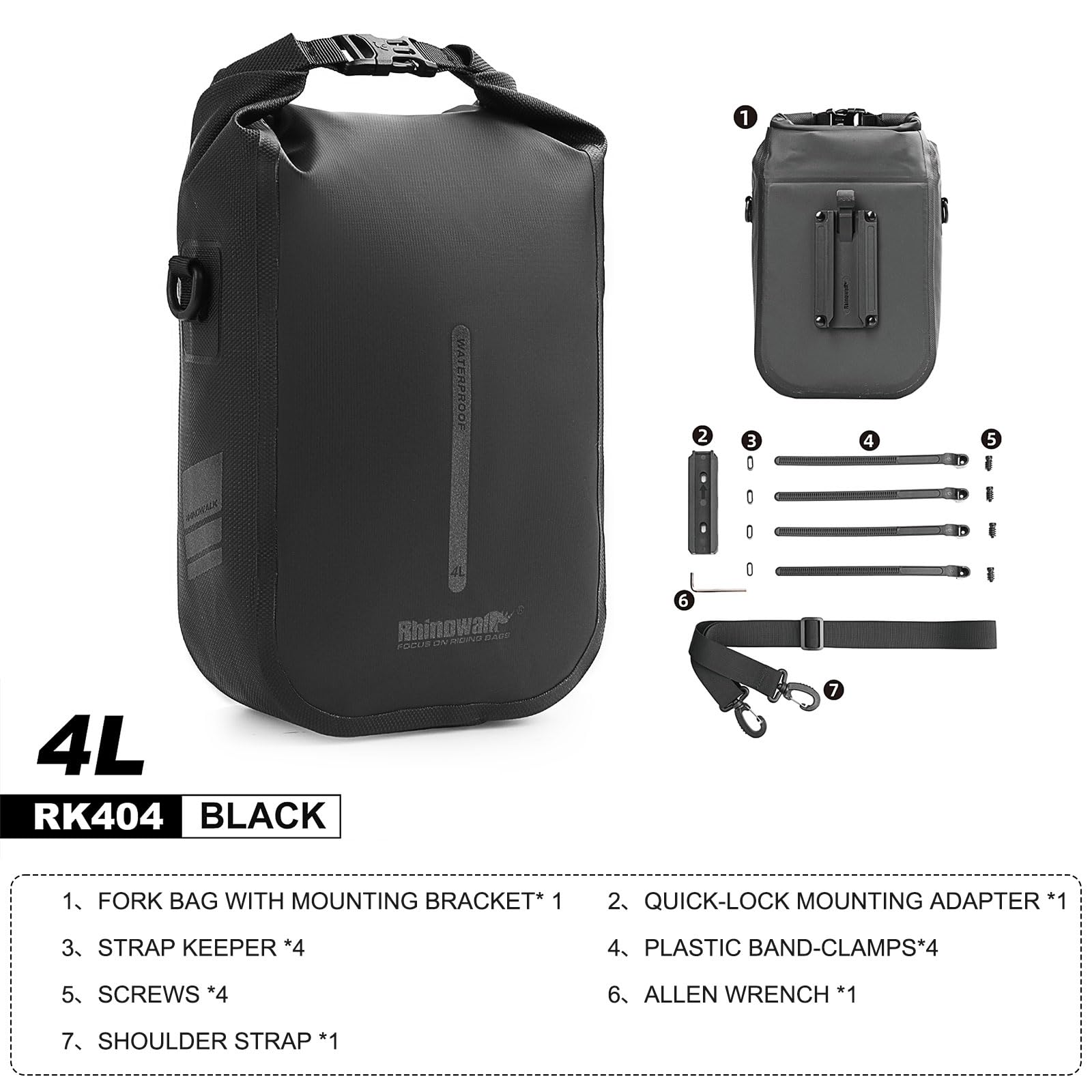 BAIGIO Bolsa de Rueda Delantera de Bicicleta de 4L, Impermeable para Portaequipajes, Bolsa de Sillín y Horquilla, Bolsa de Hombro de Liberación Rápida