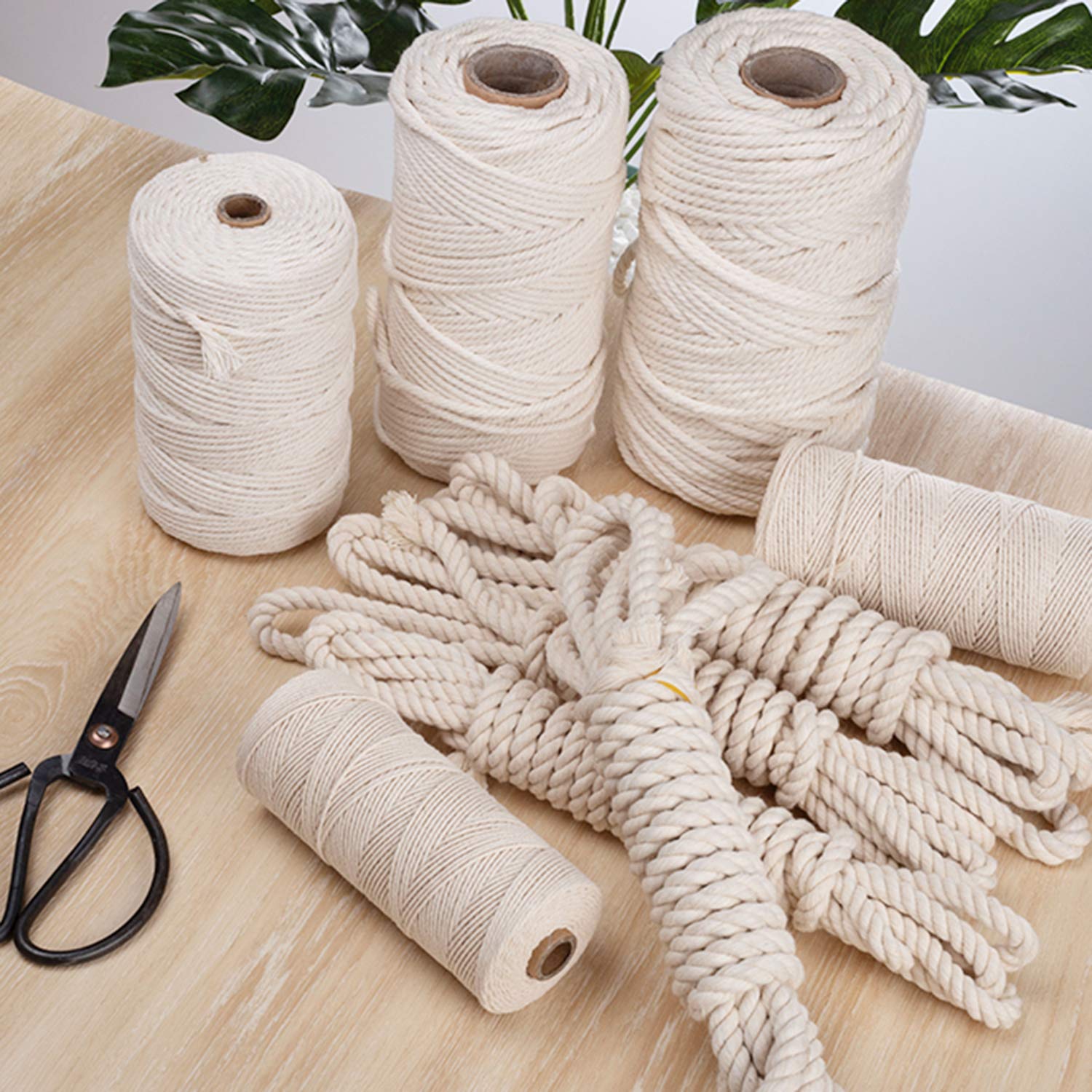 Corda in cotone macramè, corda in macramè in cotone naturale 2mm 3mm 4mm 6mm, cavo in cotone resistente e resistente per artigianato fai-da-te, arazzo fatto a mano 6mm-100m