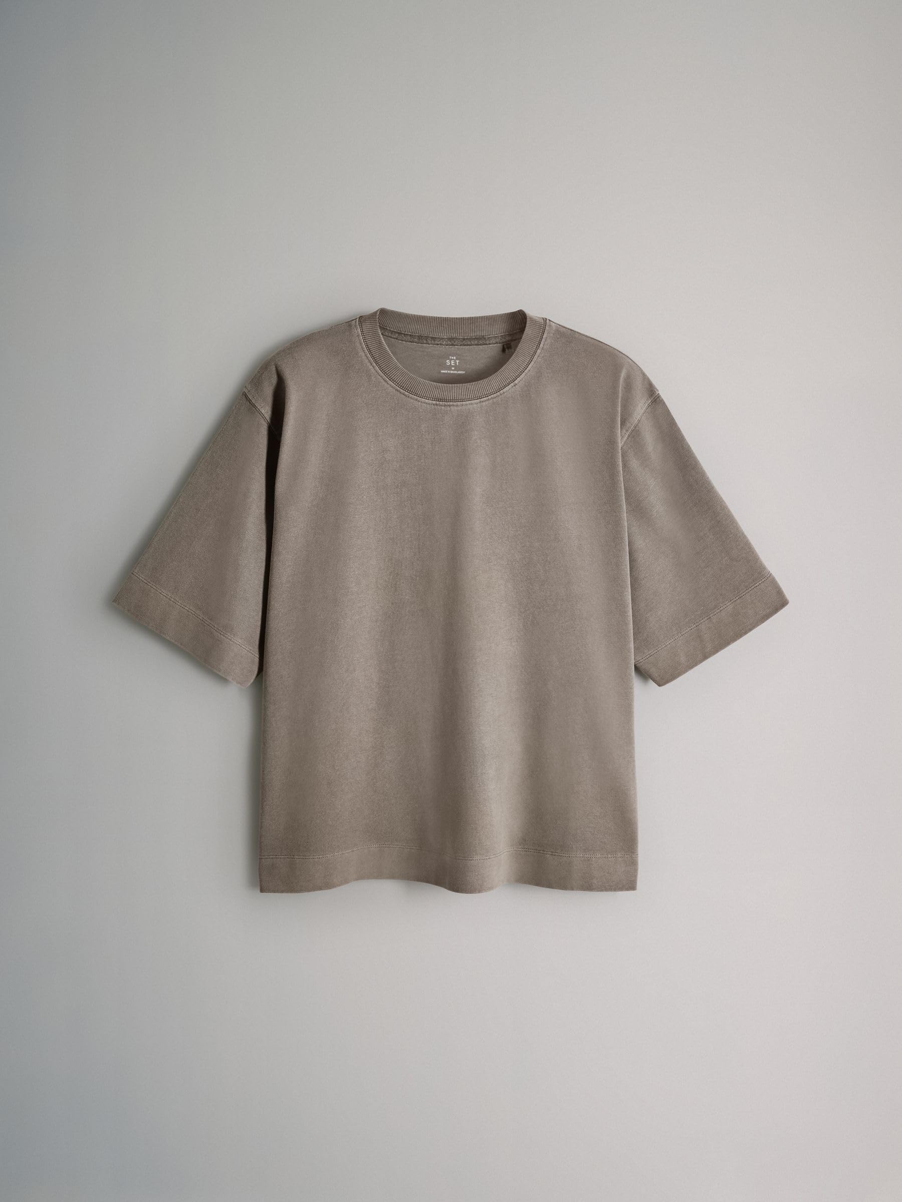 THE SET Femme T-Shirt Ras du Cou délavé à Manches Courtes, Lot de 3 | Coupe standard, 100 % coton