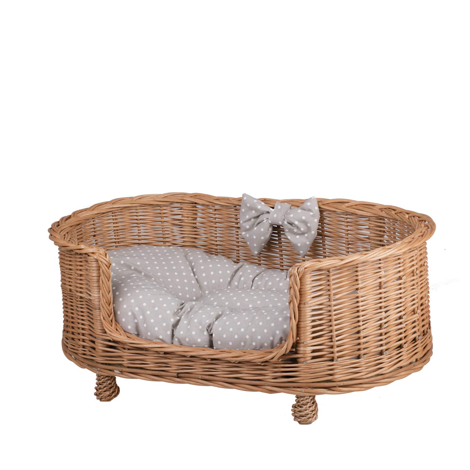 Un almacén de Mimbre para un Perro/Gato, una Tumbona para Animales con cojín extraíble, cojinete para Gatos/Perros, Cama para Perros/Gatos (Puntos, 79 x 51 x H31)