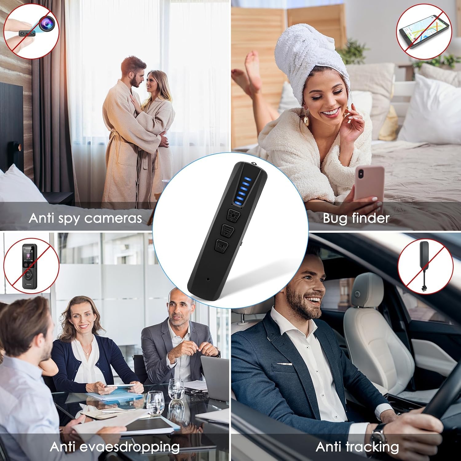 Intelligent Détecteur de Caméra Cachée et Micro Espion, Portable Traceur GPS Scanner 4 Modes Détecteur Anti Espionnage, Brouilleur Camera pour Hôtel Maison Heim Reisen (100MHz-8GHz)