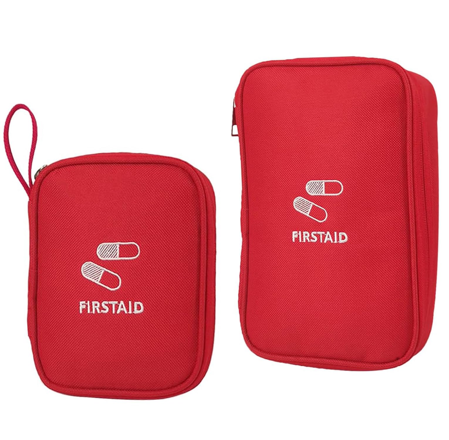 House of Quirk Portable First Aid Empty Kit Pouch mergency Survival Bag Medicine Bag for Home Office Travel Camping Sport Backpacking Hiking Cycling Gym (Set of 2, Small + Large, Red)