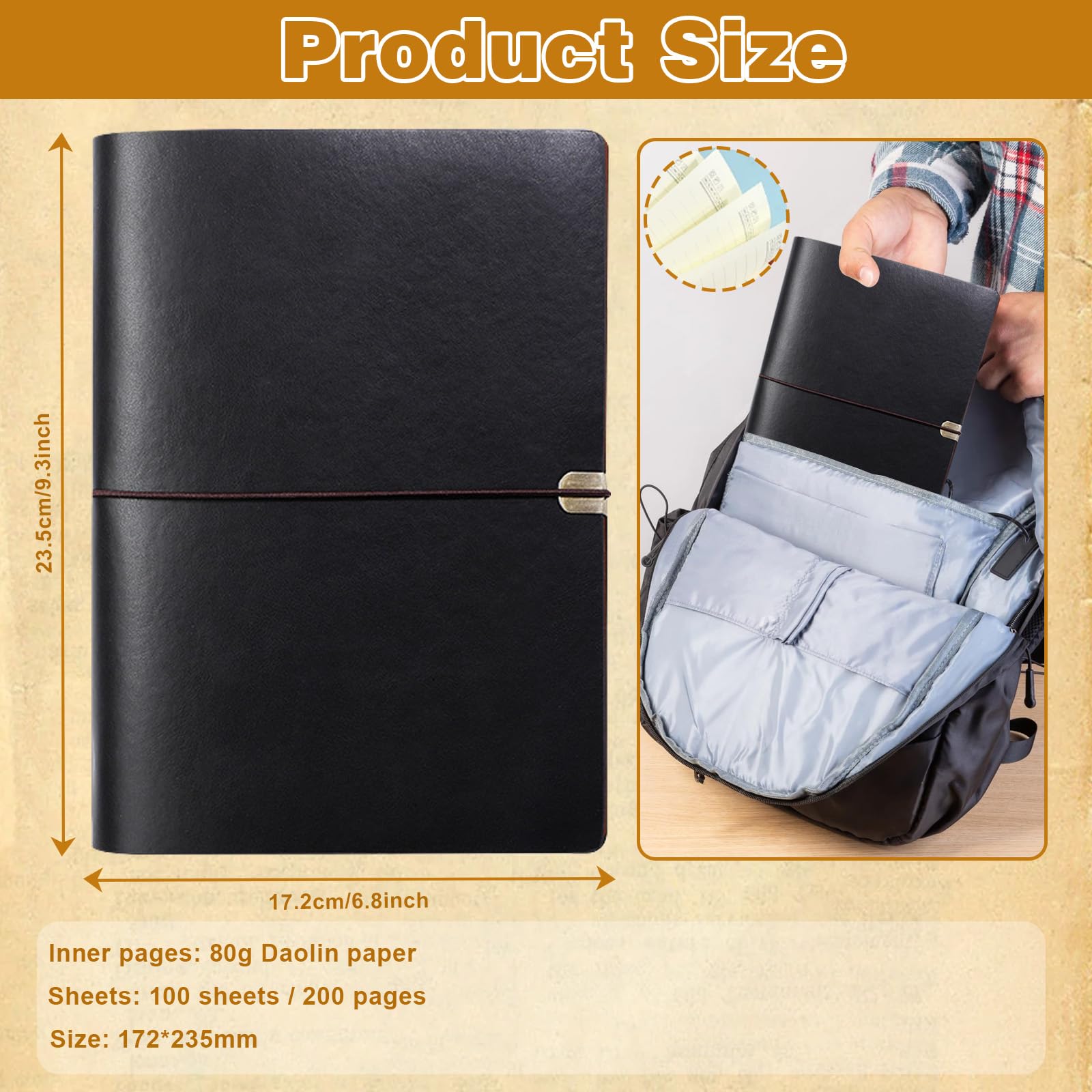 Notebook Leather A5 Brown, Vintage Journal Book, A5 Ring Binder Refillable, Refillable Travelers Notebook, Elegant Leather Diary for Writing & Sketching, Gift for Men Women (Black) - Image 2
