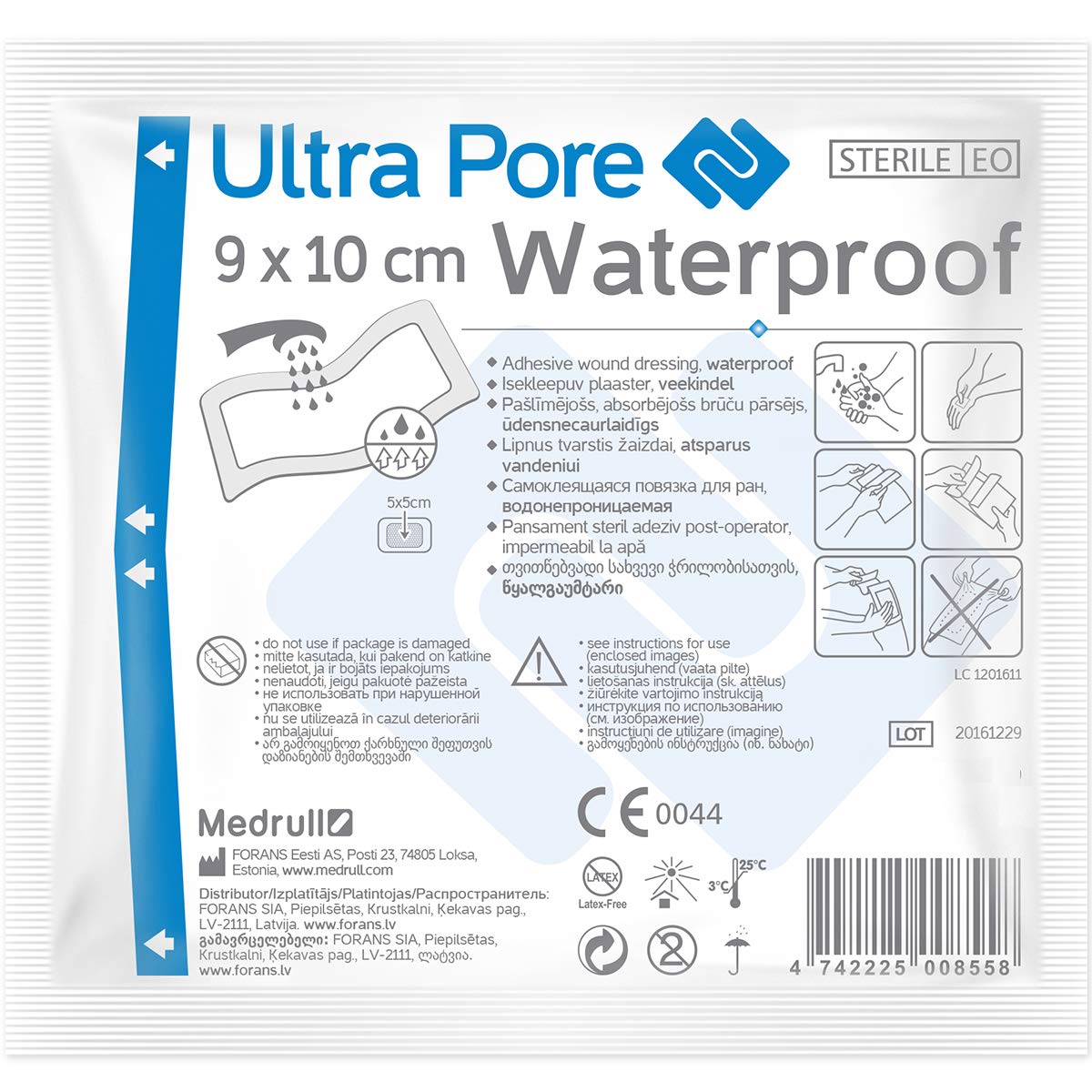 Medrull ULTRA PORE - Stérile et imperméable pansement - Taille du pansement – 10cm x 9cm - Taille du carré de coton – 5cm x 5cm - 25 pièces stériles - Pansements emballés individuellement