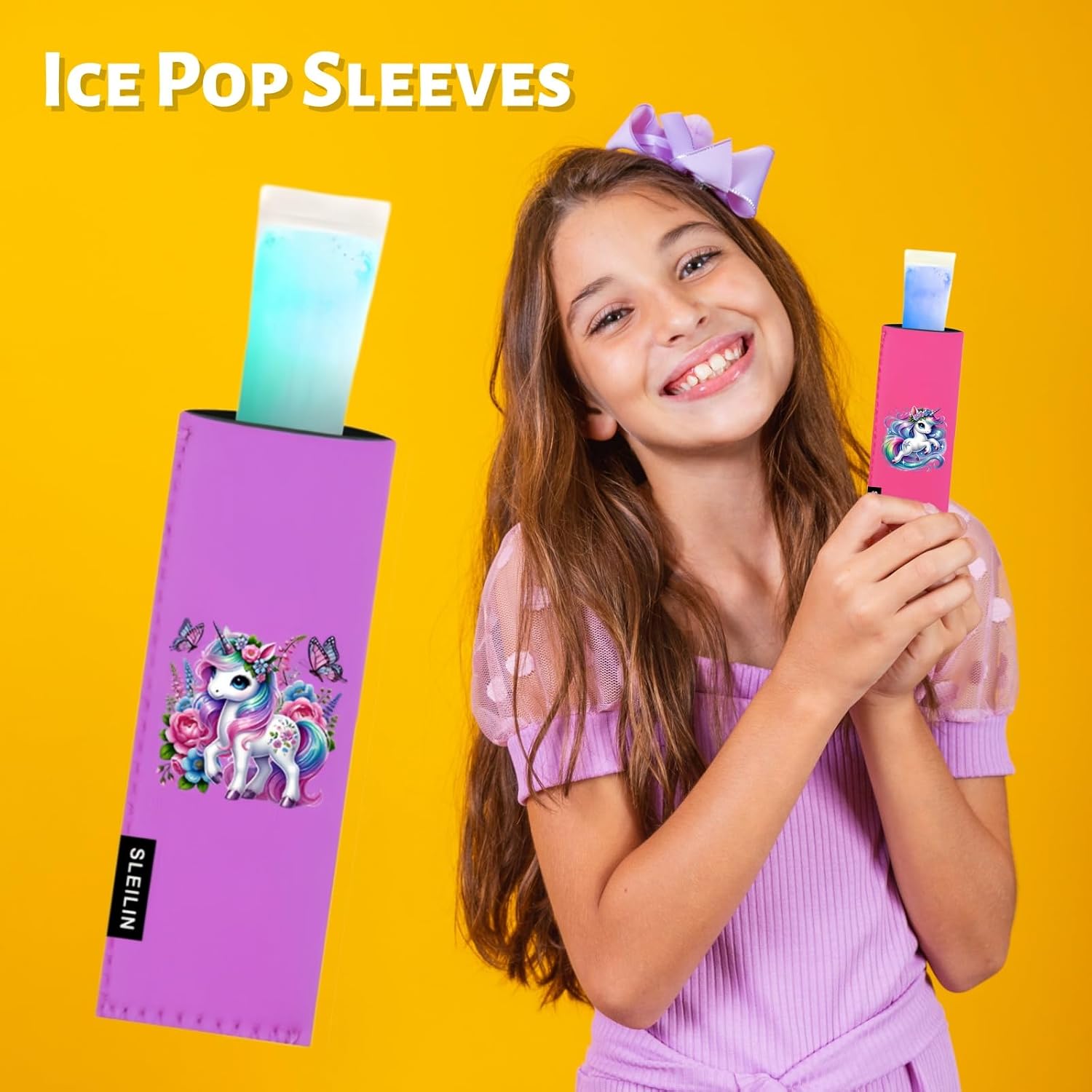 Popsicle Sleeves 6 Pack, Neoprene Ice Pop Holders with Unicorn & Dinosaur Designs, No Drip Freezer Pop Sleeves, Keeps Hands Warm & Dry, Reusable Washable Ice Popsicle Covers for Kids Summer Party