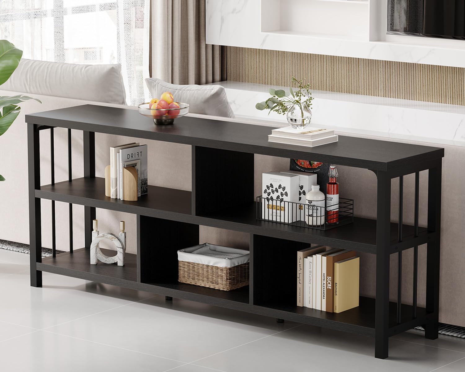Amazon.com: IBF 63” Black Bookshelf, Industrial Long Open