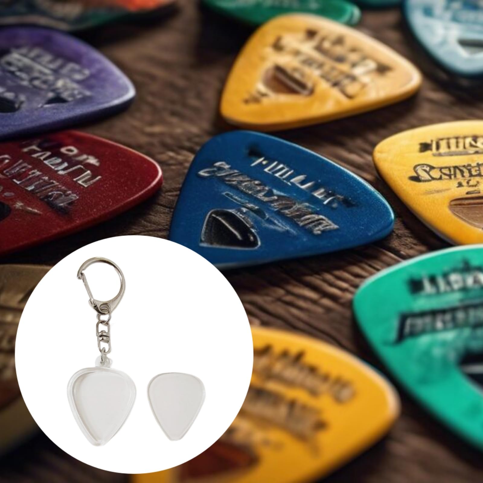 JLEivvi 1 PCS Guitar Pick Holder Keychain, Heart Shaped Clear Pick Case Box Storage for Daily Use and Performances - Image 2