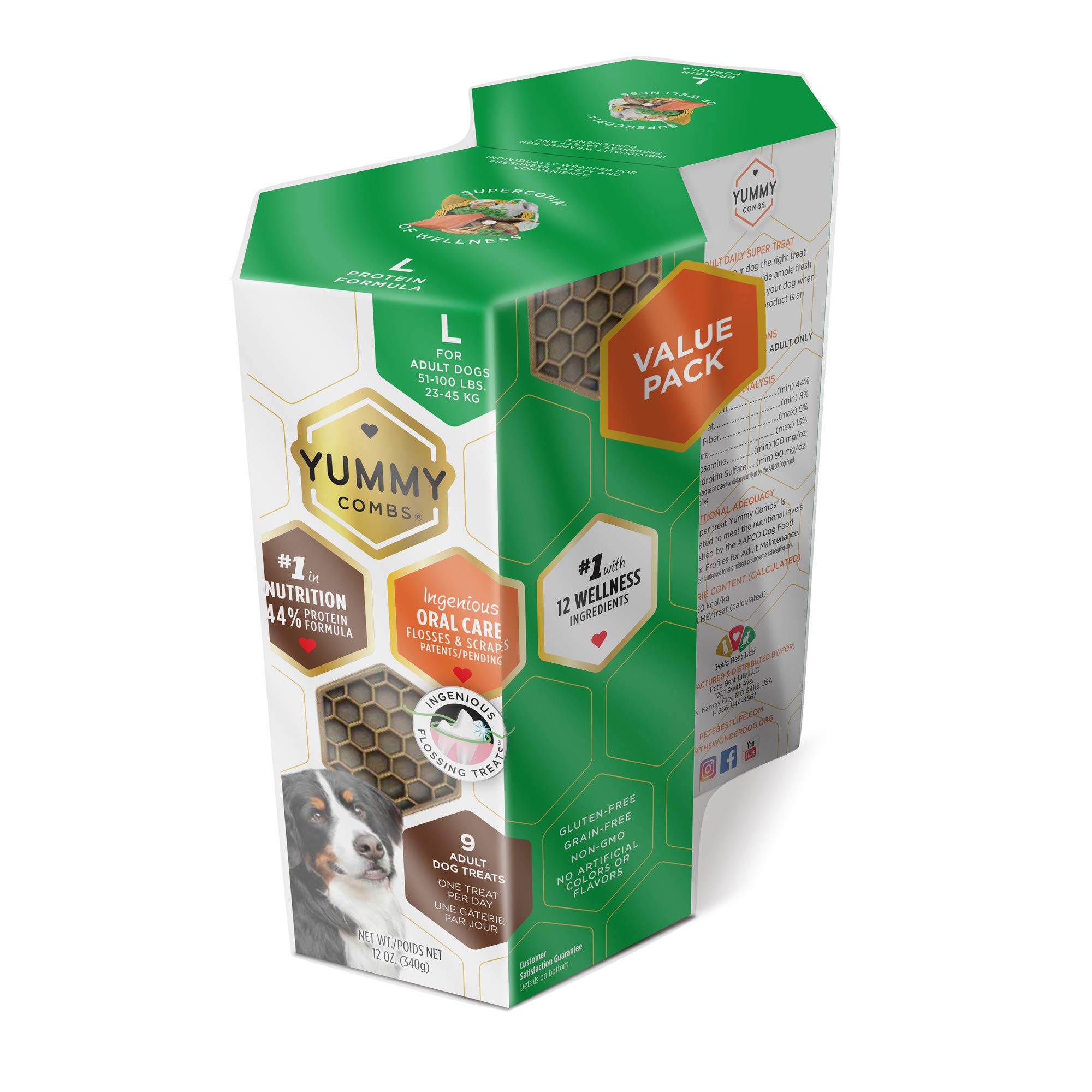 Yummy Combs Dental Treats for Dogs | Old Version | Dental Dog Treats for Large Dogs (24oz, 18 Count)