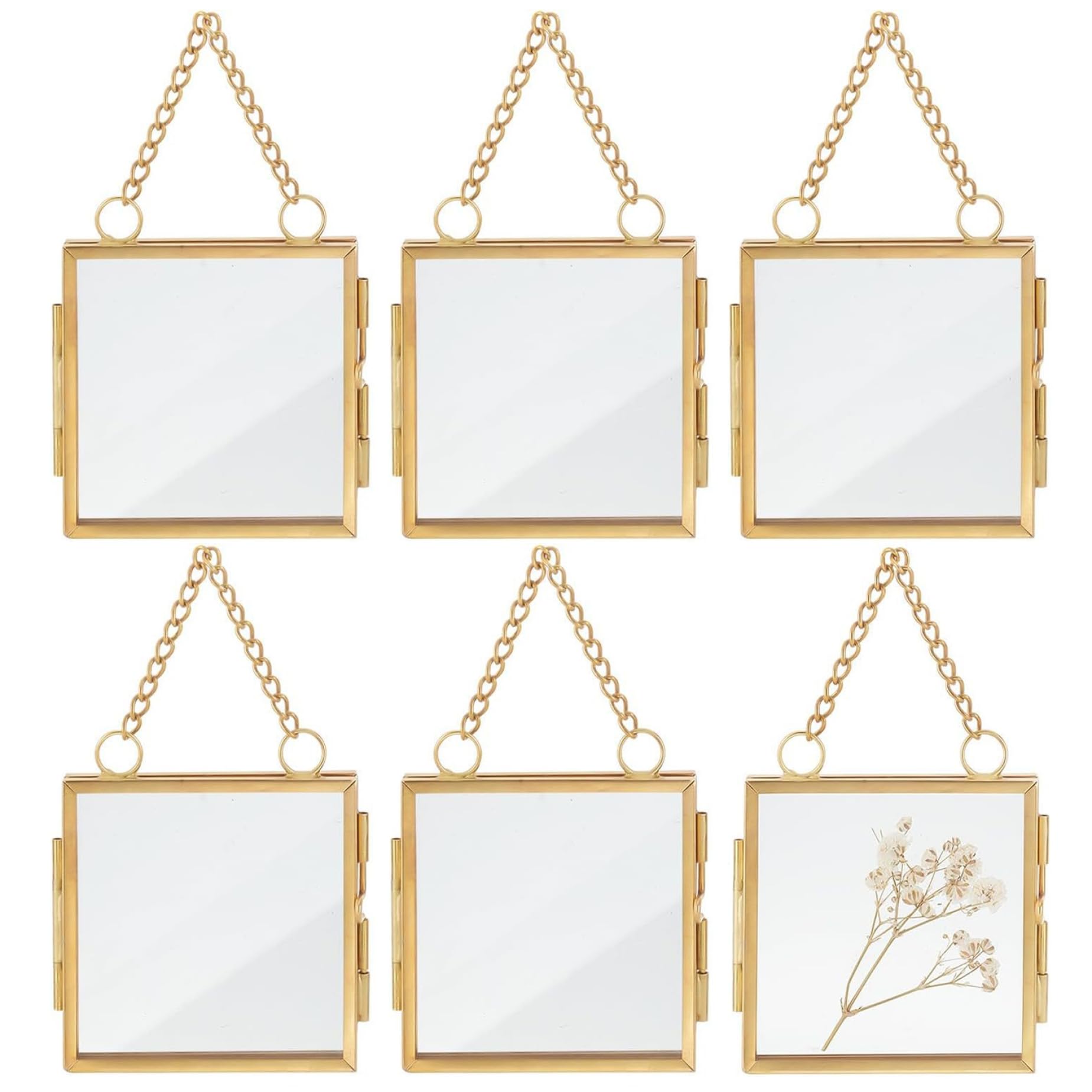 Cadre en verre à fleurs pressées de 2.7x2.7 pouces finition métal