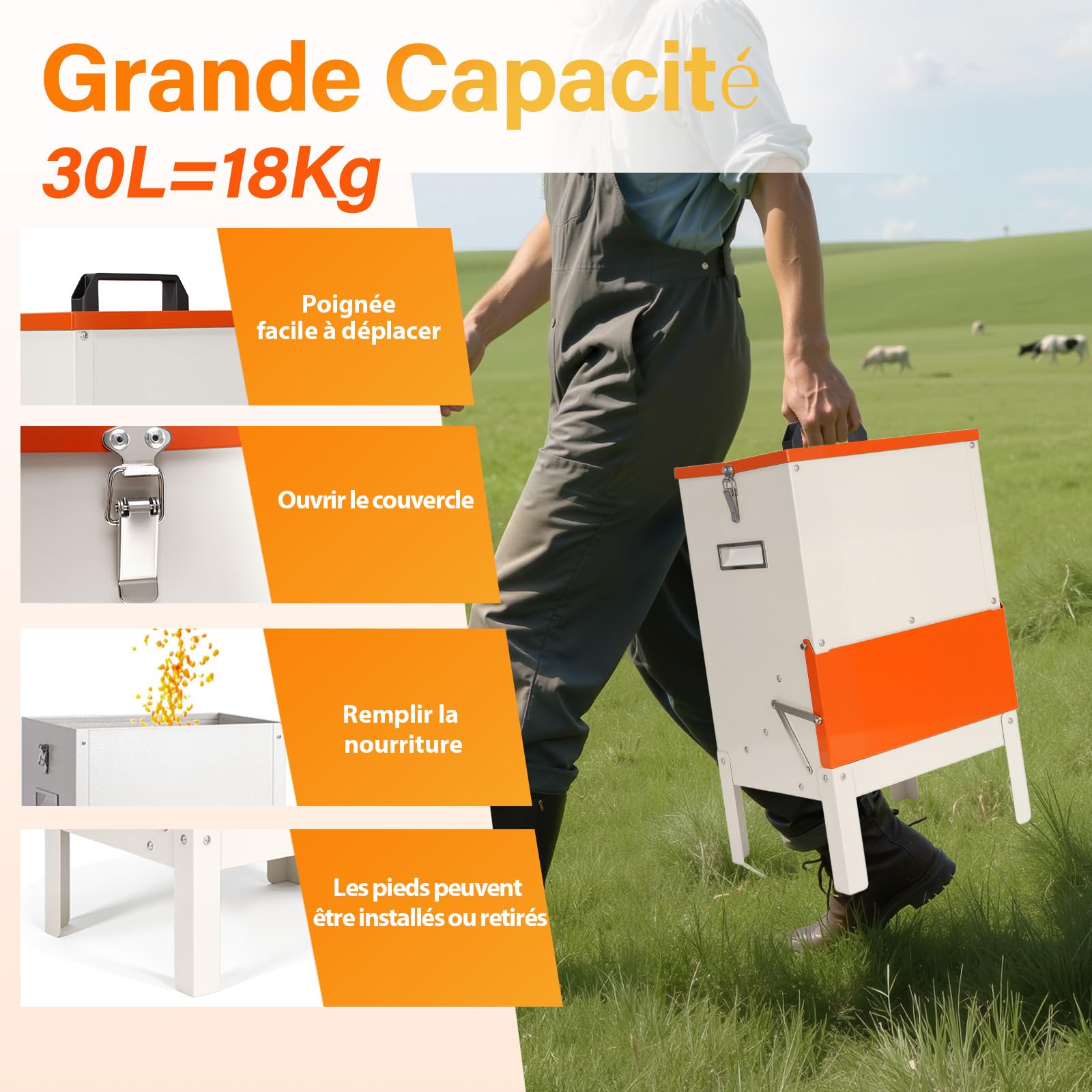 Mangeoire Poules,18kg Acier Galvanisé, Alimentateur Volaille Anti Gaspillage,Trogue Automatique Poule,Mangeoire Volailles Suspendue,Trogue Poules Contre Nuisible Anti Nuisible Volaille