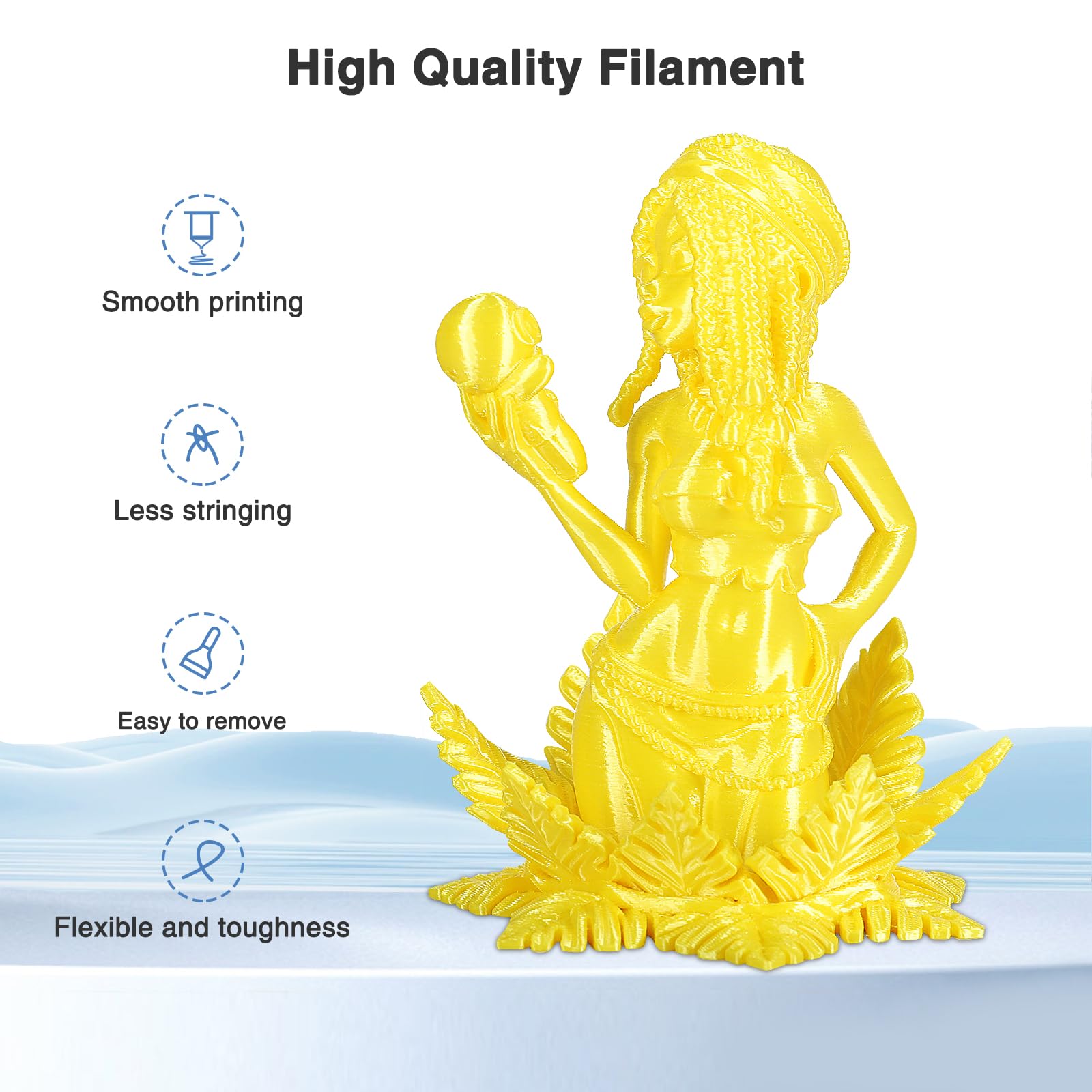 Filamento Pla de seda amarilla de 1,75 mm, 1 kg, precisión dimensional de alta precisión +/- 0,03 mm, materiales de impresión 3D de alta resistencia y sin enredos para la mayoría de