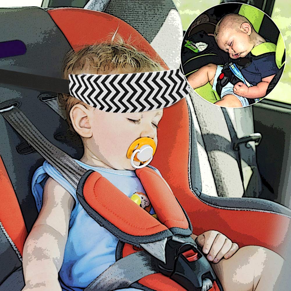 Accmor Baby Carseat Head Support Band Strap 2 Pack for Carseats Stroller Neck Relief Head Strap for Toddler Child Kids Infant(Black Wave + Grey Cloud Pattern)