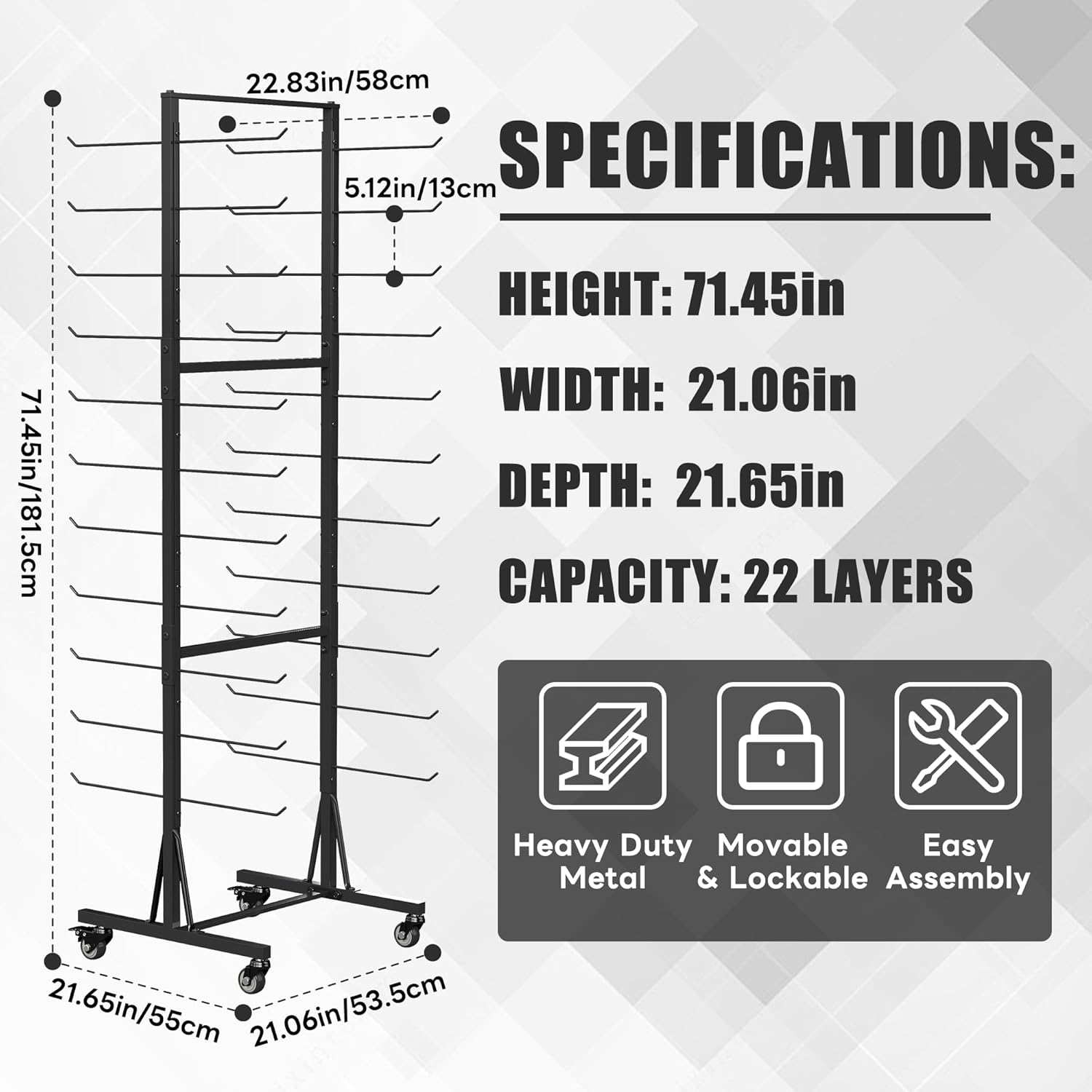 22 Tier Blueprint Storage Rack, Rolling Floor Standing Blueprint Holder, Double-Sided Vinyl Roll Storage Rack, Metal Construction Plan Holder, Poster, Gift Wrap, And Map Holder, Blueprint Rolls Stand
