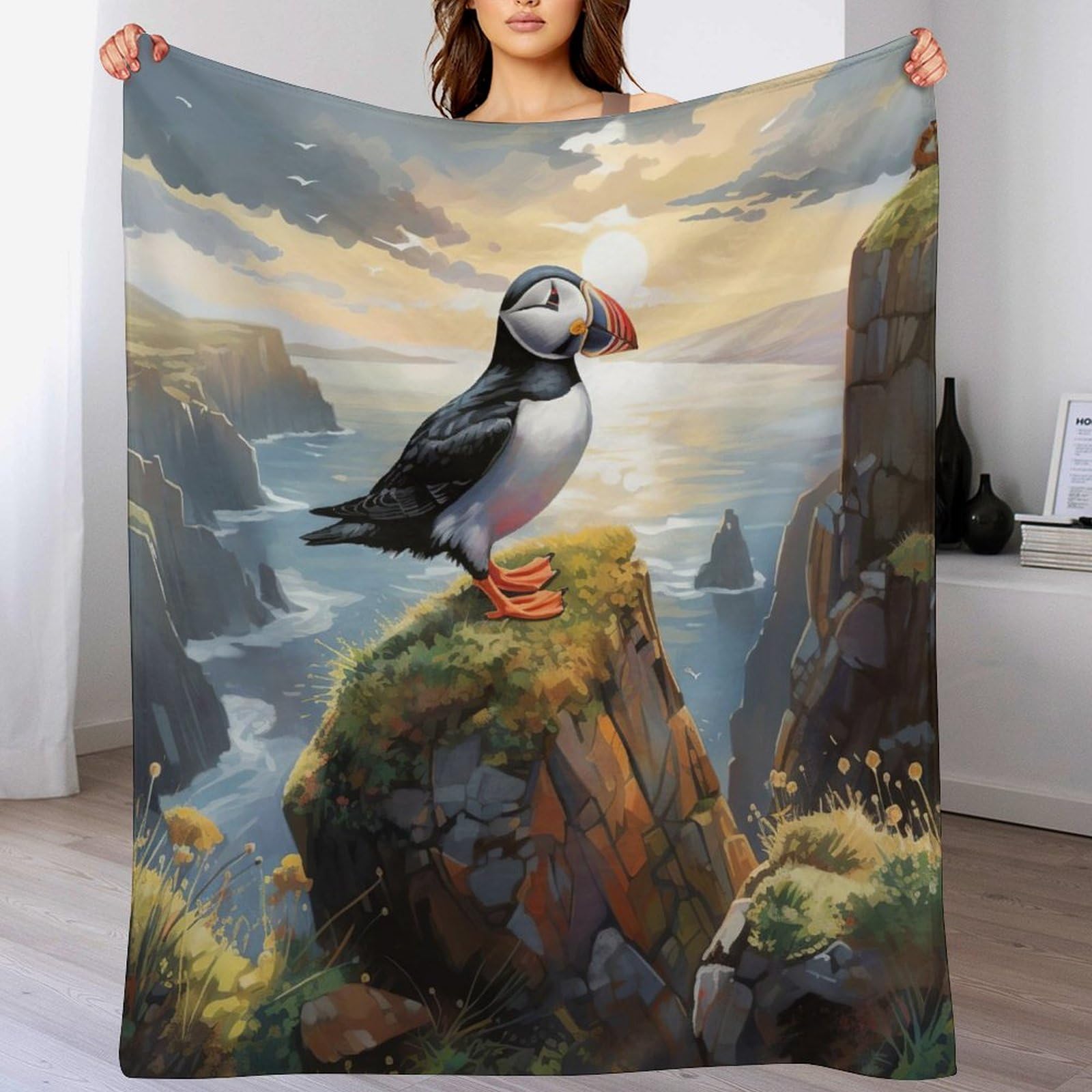 Couverture polaire oiseau 140x180 cm en flanelle douce pour lit