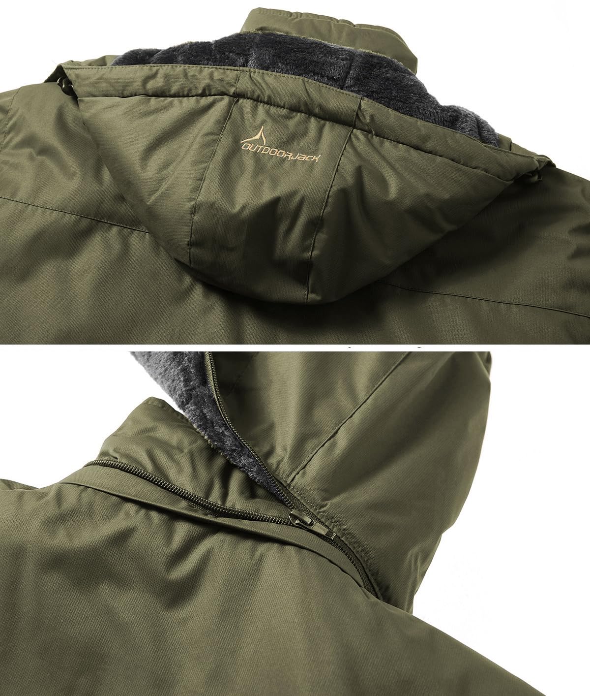 MANSDOUR Giacca da sci da trekking da uomo impermeabile in caldo pile invernale da snowboard giacca a vento con cappuccio, Verde militare, XX-Large