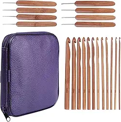 Kit 20 Agulhas Croche Cabo Bambu Case Bambu Natural de Alta Qualidade Comprimento total 14 Cm Feitas Com Design Ergonômico, As Agulhas Proporcionam Um Manuseio Confortável, Perfeito Para Uso Prolongado