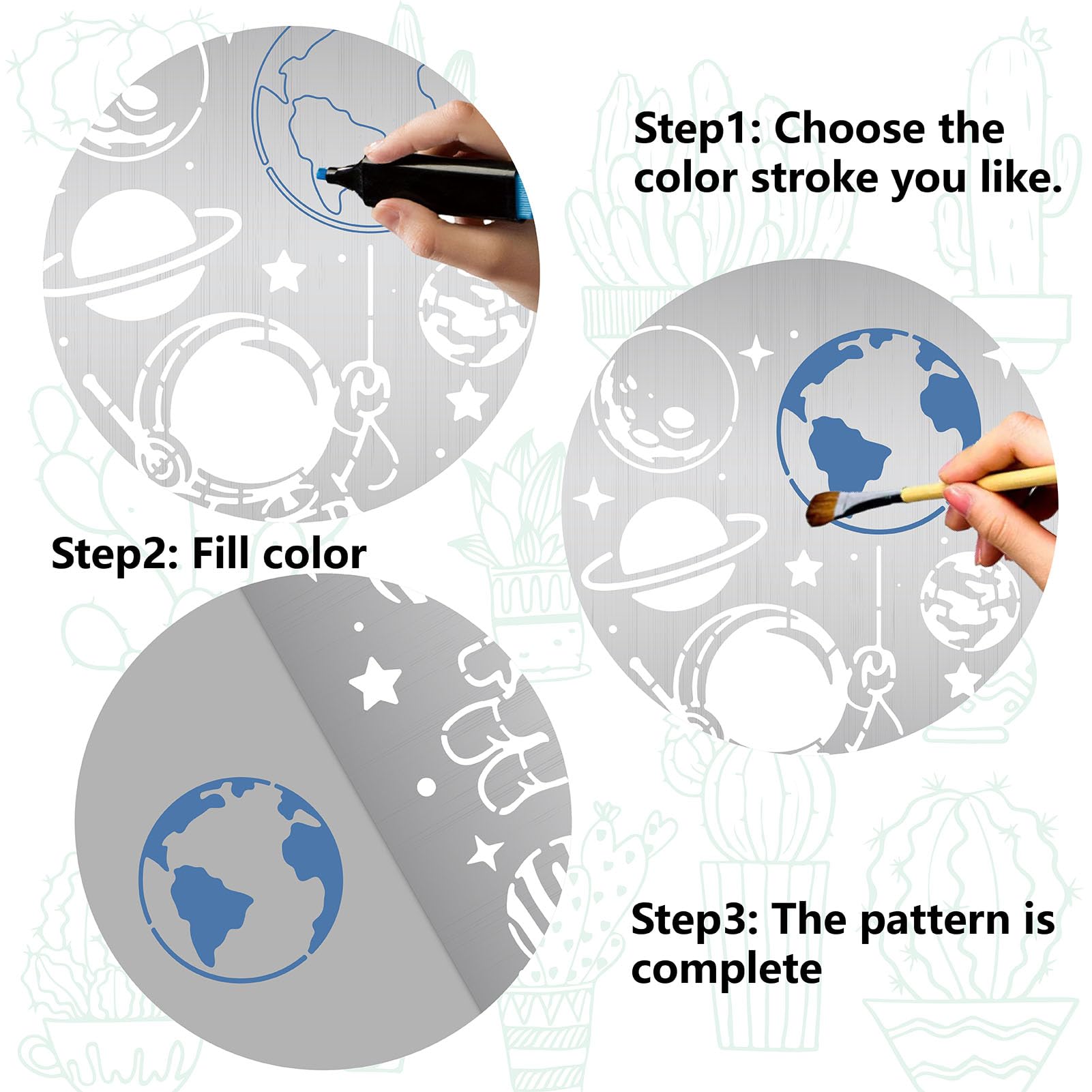 GORGECRAFT Astronaut Stencils Outer Space Theme Metal Drawing Painting Stencil Planet Earth Star Stainless Steel Template for Painting on Wood Floor Wall Tile Scrapbooking DIY Crafts 19x14cm - Image 4