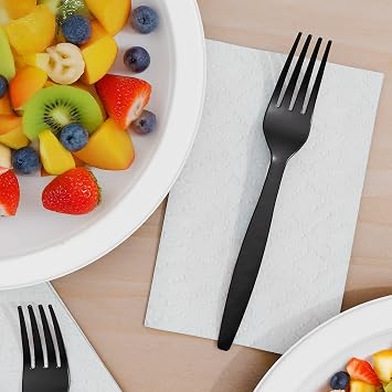 Perk Heavy-Weight Plastic Forks, Black, 100 Count Disposable