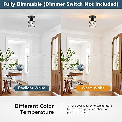 Miniatura 4 de FadimiKoo Paquete de 4 luces de montaje semiempotradas con bombilla LED, accesorio de techo de pasillo de granja, lámpara de interior de jaula de