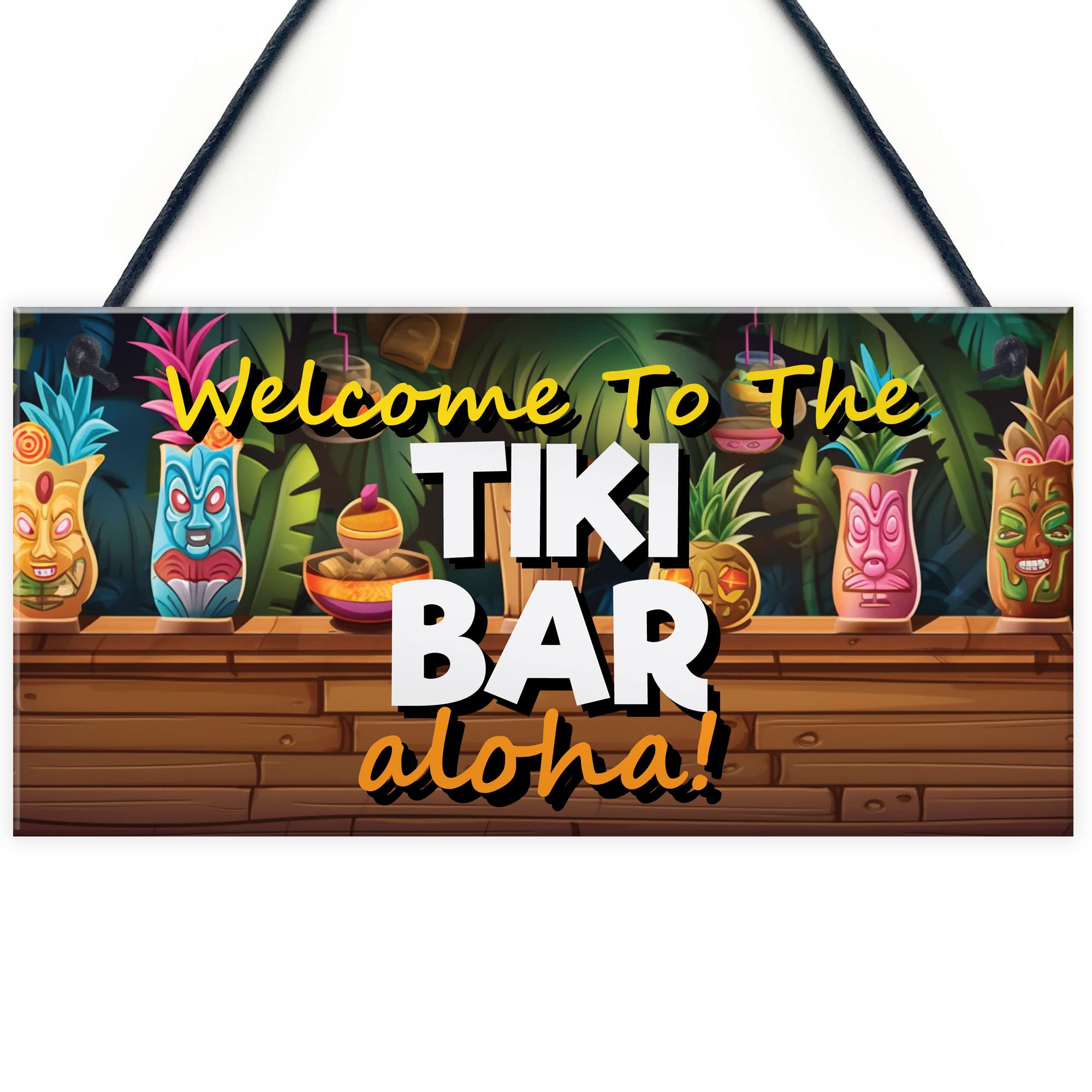 Red Ocean Tiki Bar Sign Hanging Bar Pub Plaque Welcome Sign Aloha Cocktails Beach Decoration Garden Signs Friendship Gifts from B&Q