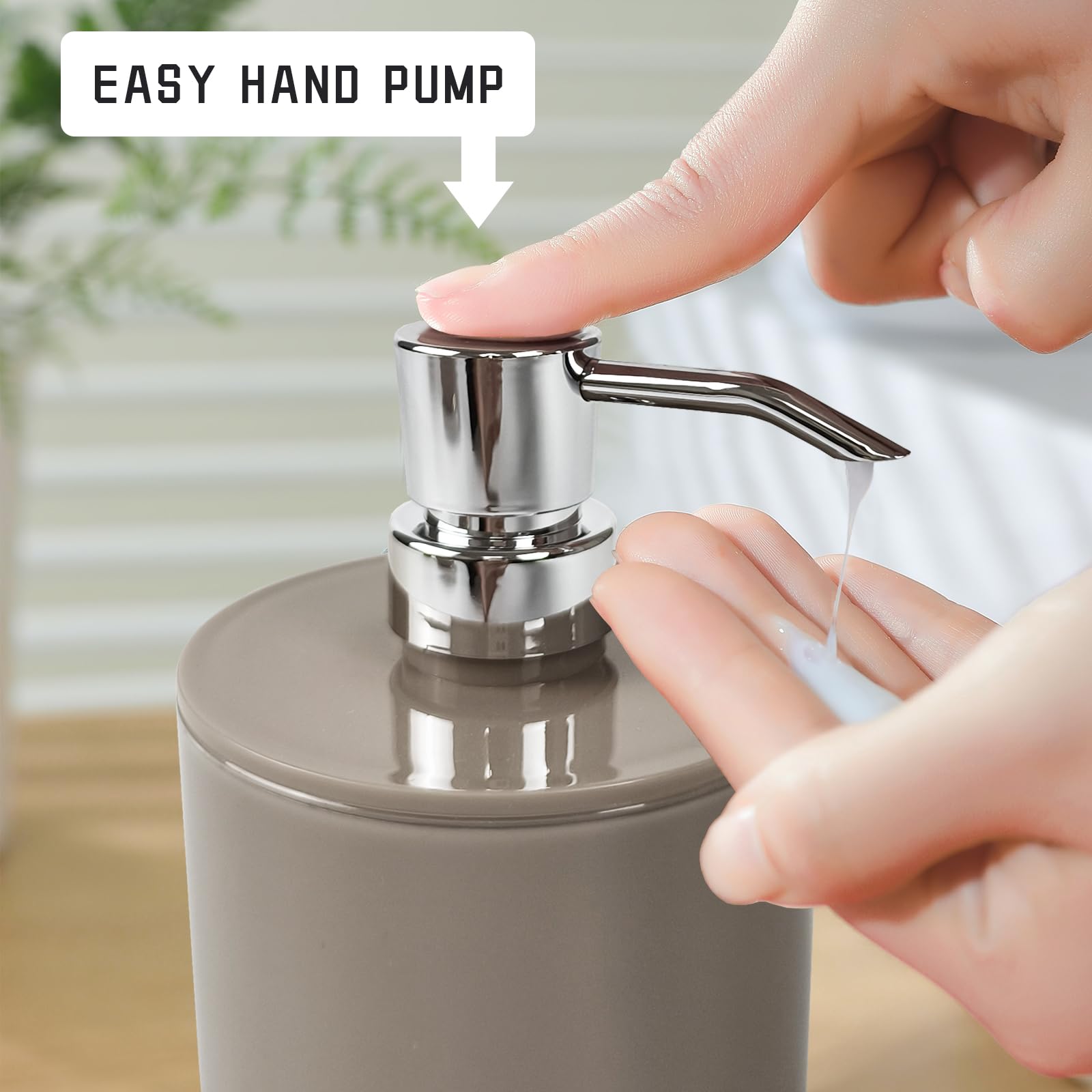 Juego de accesorios de baño gruesos, juego de accesorios de baño de 4 piezas con 2 vasos para cepillo de dientes, dispensador de jabón, dispensador de jabón (marrón claro)