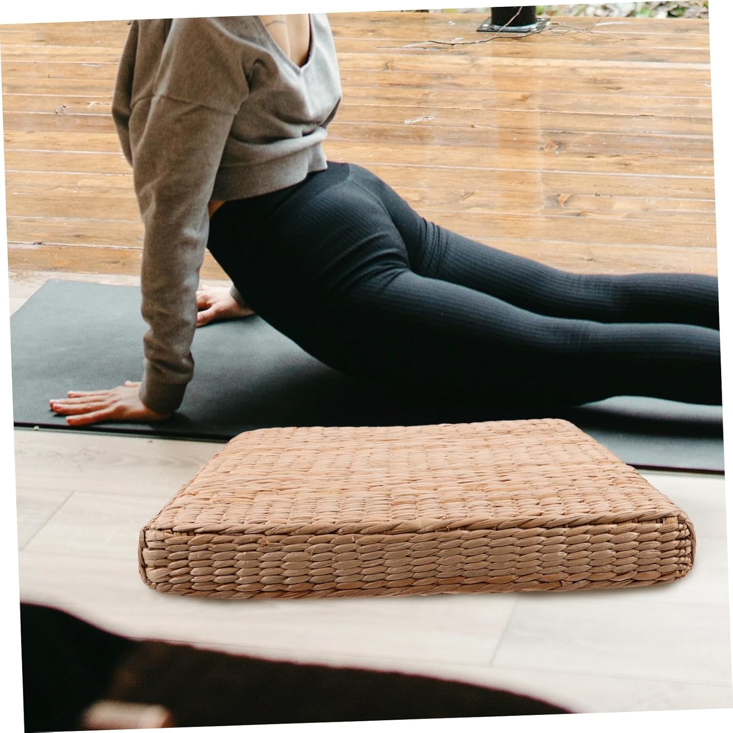 Hand Woven Straw Floor Pillow Square Meditation Cushion for Yoga and Sitting and Easy Care for Home Decor and Comfortable Seating